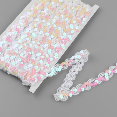 Decorative braid with sequins, 15 mm, 9.1 ± 0.5 m, white/mother -of -pearl color