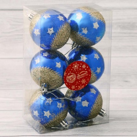 Set of balls plastic D-6 cm, 6 pcs "Fairytale Night" golden blue-1