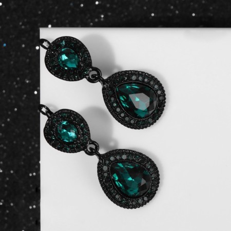 Hanging earrings with rhinestones "Evening" lady, emerald color in ferrous metal-2