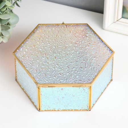 Casket Glass with a metal frame "hexagonant with a sheet. Drops" 17x14.8x6.5 cm-3