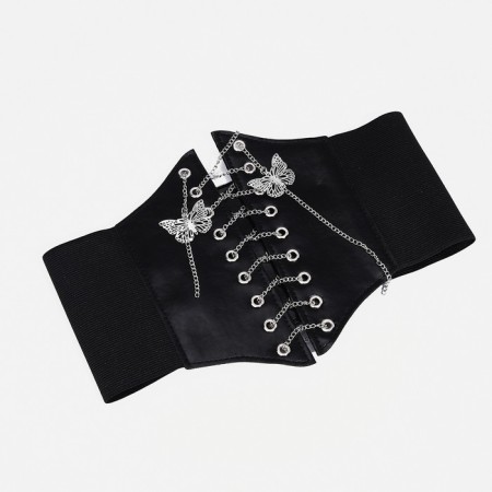 Women's belt, width 12 cm, Velcro, black color-6