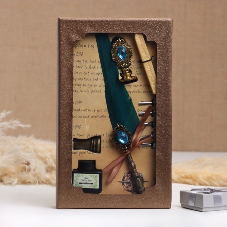 Gift set 5V1 "Relief": feathers of turquoise, ink, tips, print, wax-1