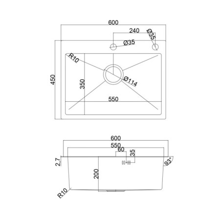 Kitchen sink Gerda GS 6045 S, 600x450 h = 200 mm, color satin-20