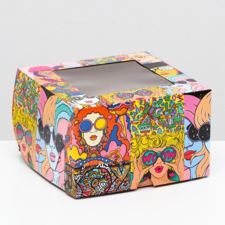 Packaging for 4 cupcakes with a hippie window, 16 x 16 x 10 cm-2