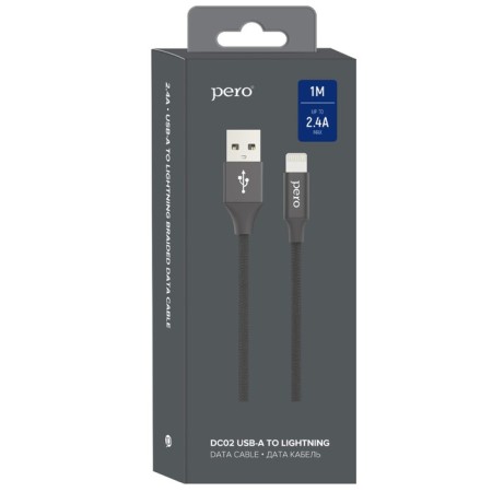 PERO DC -02, Lightning cable - USB, 2.4 A, 1 m, fabric braid, black-5