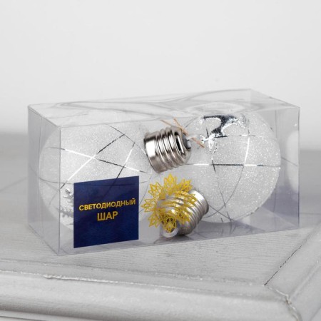 A set of Christmas balls "Silver threads" 2 pcs., Batteries, 1 LED, glow white glow-2