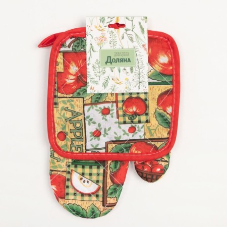 Kitchen set (2 objects) of the “apple tree” shares, a bag 16x16 cm, mittens 25*16 cm, 100% p/e-5