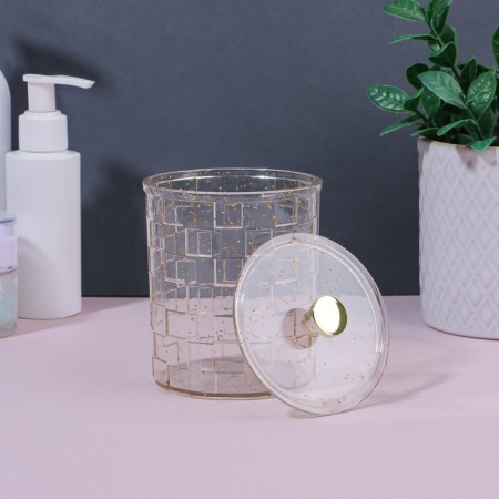 SHINE STORACTION ORGANIZER, with a lid, 8.5 × 8.5 × 11.2 cm, the color is transparent/golden-4