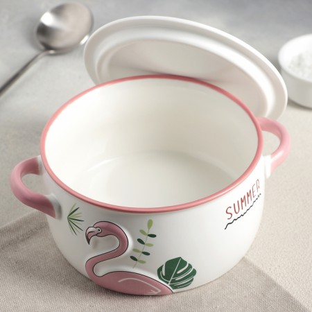 Broth with ceramic cover "Tropics", 900 ml, D = 14.5 cm, color mix-1