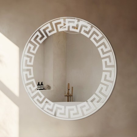 Mirror, wall, with sandblasting graphics, d = 70 cm