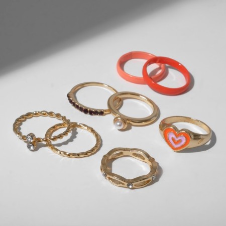 Ring set 8 pieces "Dream" heart, color with gold, size mix-2