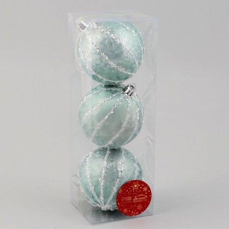 Set of balls Plastic D-8 cm, 3 pcs "Fairytale patterns" stripes, green-1