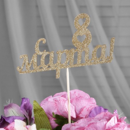 Topper, gold glitter, with a skewer, "since March 8 No. 1" 13x7.9 cm-1