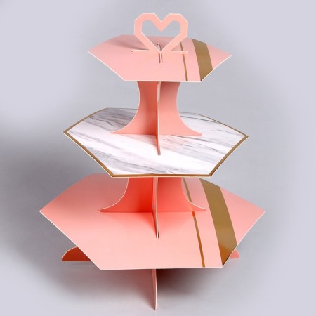 Cake stand, three -tier, pink color