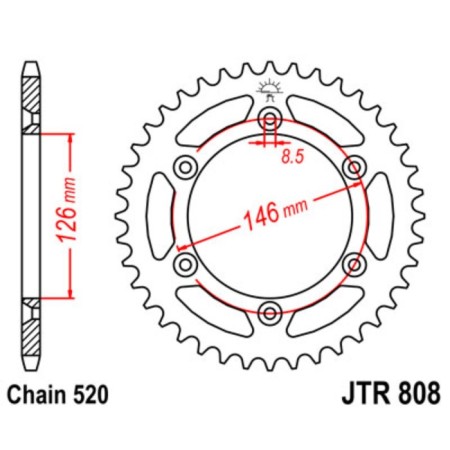 Vedic star, JT SPROCKETS R808-44, chain 520, 44 teeth
