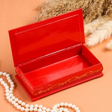 Casket - a bill "Patterns", 8.5 × 17 cm, red, lacquer miniature-1