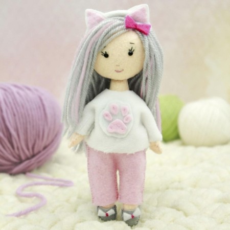 Set for creating a felt doll "Girl - kitten"