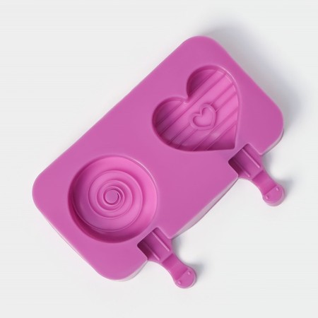 Ice Cream Form “Love”, silicone, 19.5 × 11 × 2.5 cm, 2 cells, with a lid and sticks (50 pcs), Mix color-5