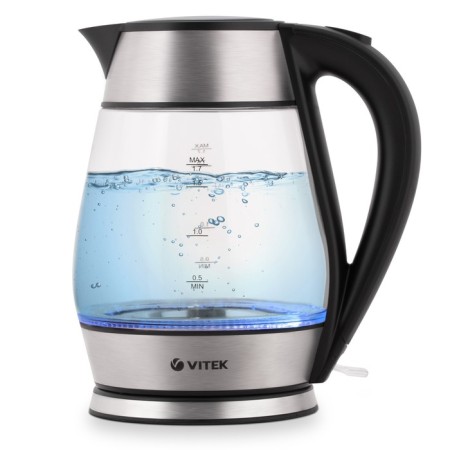 Electric kettle Vitek VT-7037, glass, 1.7 l, 2200 watts, black-silver