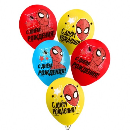 Airy ball "Happy Birthday!" 12 inch, latex, 5 pieces, spider-man-1