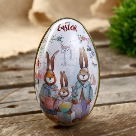 Casket Metal Egg "Family Rabbits" 11x6.5x7 cm