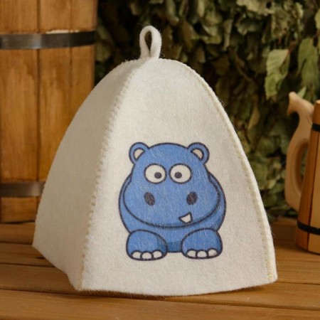 Bath hat for children "Hippo" with print, white
