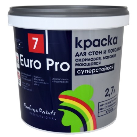 Acrylic paint, matte for walls and ceilings "Euro Pro" Base A 2.7l