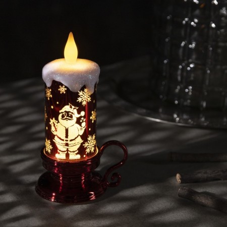 LED figure "Candle with Santa Claus" 9 × 15 × 7 cm, plastic, batteries AG13x3, glow warm white