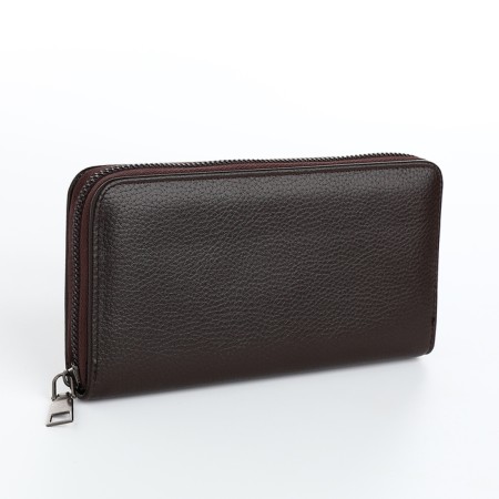 Men's purse-clate on a zipper, a department for bills, maps, coins, brown color