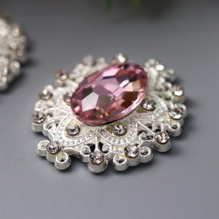 Decor for creativity Metal "Medallion Patal" light pink crystal set 2 pcs 2.6x2.4 cm 10714-2