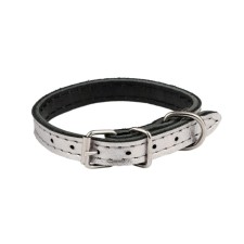 Collar leather two-layer, width 1 cm, Osh 16-22 cm, silver