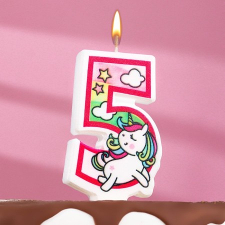 Candle in the cake "Unicorn with a ball", number 5, pink, 6.5 cm
