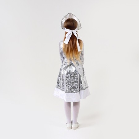 Carnival costume "Snow Maiden with a pattern", satin, fur coat, kokoshnik, height 98-104 cm-2