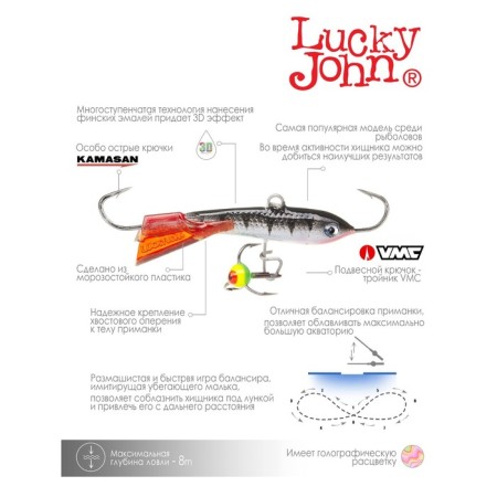 Balancir Lucky John Classic 5 + tee, 5 cm, color 12hrt blister-5
