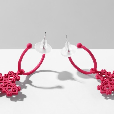 Emall earrings "cross" openwork, matte pink color-1