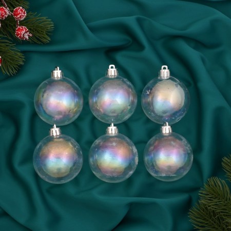 Christmas tree toys, New Year's balls, plastic, di-6 cm set, 6 pcs "Perl" pearl