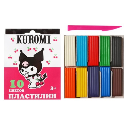 Plasticine 10 colors 200 g kuromi, plastic stacks, in cardboard packaging with euro suspension