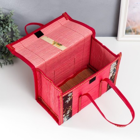 Bamboo Bamboo Casket "Flowers on the Black" Red, with handles 20x15x30 cm-4