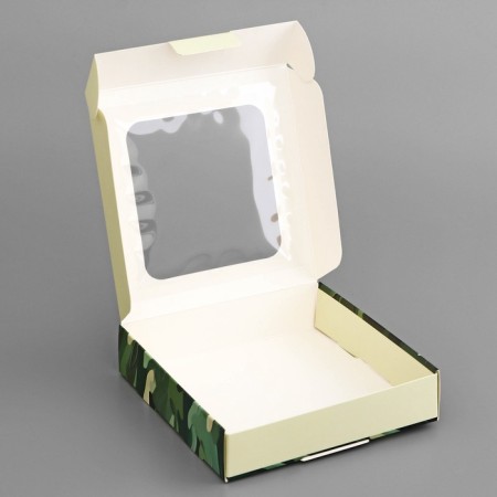 Box a gift team with a window, packaging, "camouflage", 13 x 13 x 3 cm-3