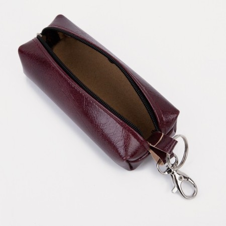 Key of zipper, length 13 cm, ring, carbine, burgundy color-1