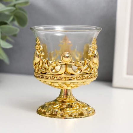 Glass candlestick, plastic on 1 candle "Back" glass on the leg gold 7.5x6x6 cm-1