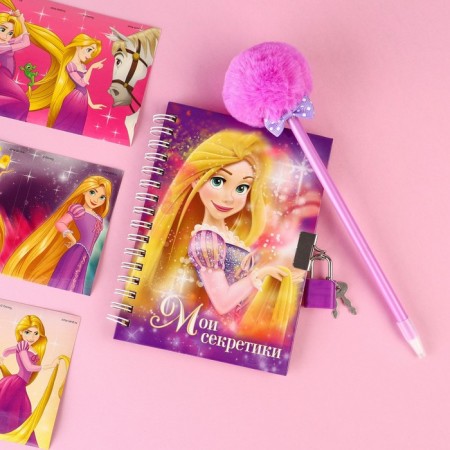 Gift set: notebook on a lock, stickers and pen - fluffy, princesses-1