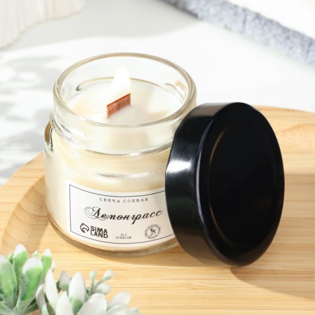 Aromatic candle made of soy wax in a bank, 75 g, lemongrass