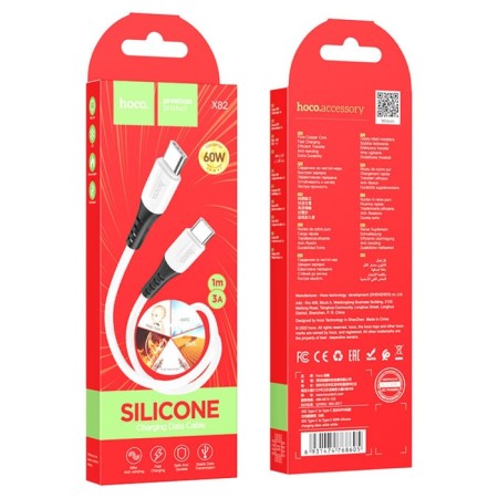 Hoco X82, Type-C cable-Type-C, 60 W, 3 A, 1 m, silicone braid, white-3