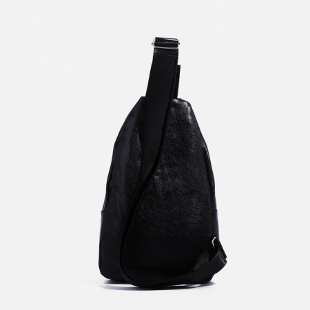 Male sling bag, artificial leather, headphone opening, black color-2