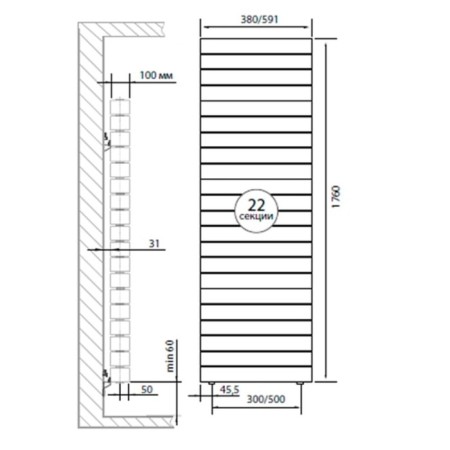Bimetallic radiator Royal Thermo Pianoforte Tower 300 /Noir Sable, 22 sections, black-2