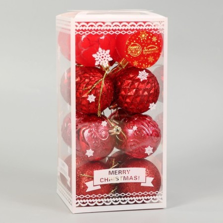 Set of balls plastic D-6 cm, 16 pcs "Melody" Front the crack, red-1
