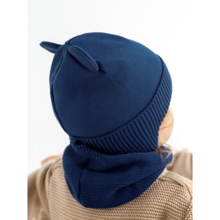 A cap on ties with ears children's Amarobaby Pure Love Bear, with a lining, size 40-42 cm, blue color-5