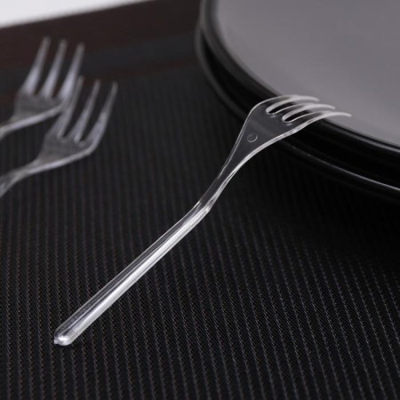 Disposable plastic fork for buffet, 10 cm, transparent color, 50 pcs/pcs-1