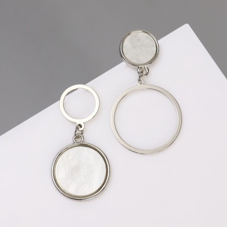 Earrings with mother -of -pearl "Magic" circle and ring, white color in silver-3